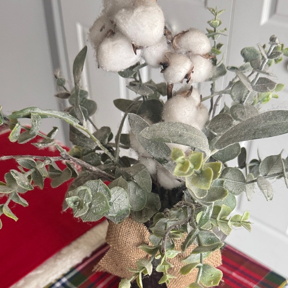 Rustic Metal Vase with Cotton and Greenery - Picture 3 of 4